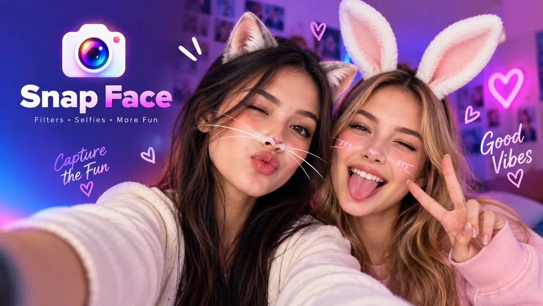 Snap Face: two friends taking a selfie with filters